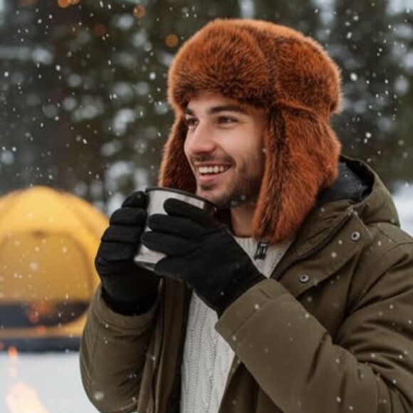 Oversized Faux Fur Trapper Hat Winter Ear Flap Aviator Style Big Head Fit